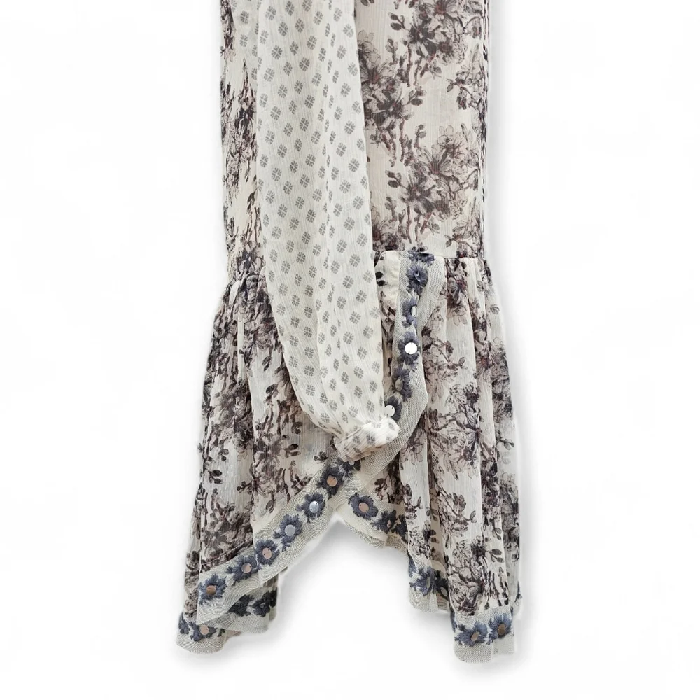 Free People Elsie Sheer Lace Boho Dress Midnight Garden Floral Mini, Size XS - Picture 8 of 10